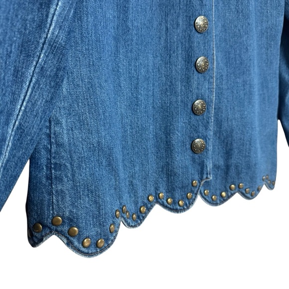 Montana Co Blue Denim Jean Jacket with Studded Details and Scalloped Bottom - Picture 3 of 12